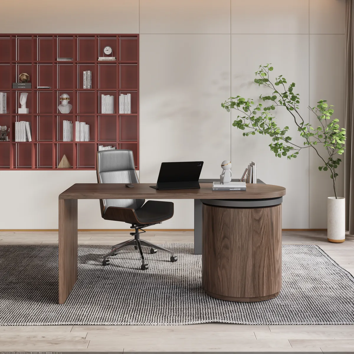 Modern 60" L-Shaped Walnut Office Desk with Drawers, Rotating Design — image 24