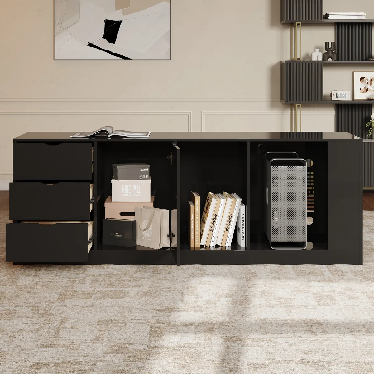 Modern 71" L-Shaped Whitewash Executive Desk with Storage, Left Hand — image 10
