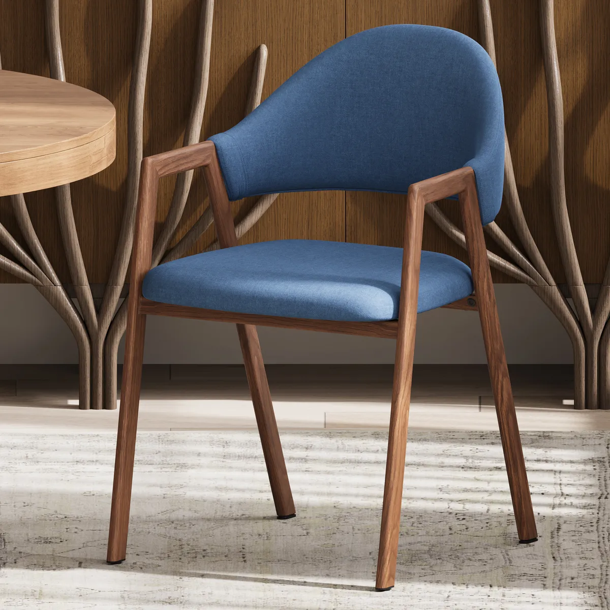 Blue Linen Upholstered 4-Piece Dining Chair Curved Back Chair — image 3
