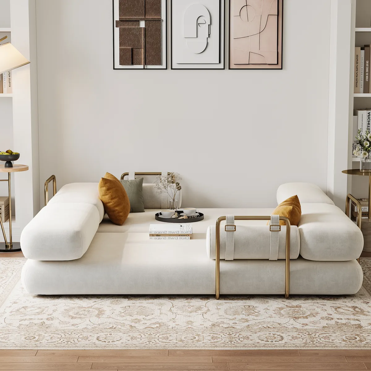 81" Queen 3-Seater Velvet 4 in 1 Futon Convertible Sleeper Sofa — image 17