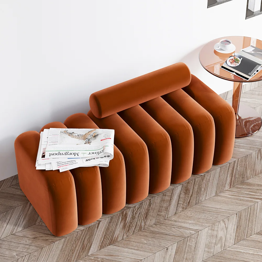 Modern Line Tufted Entryway Bench Upholstered Bench with Round Back — image 3
