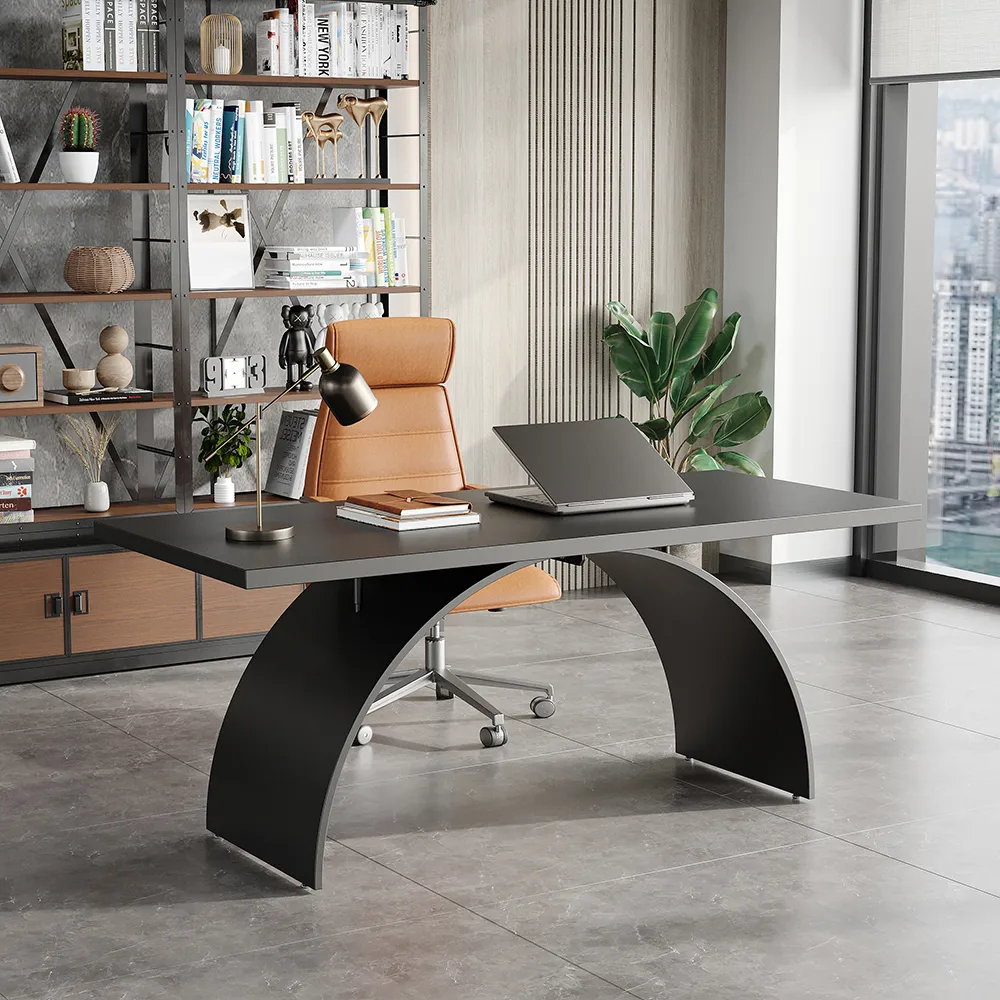 70.9" Industrial Black Rectangular Writing Desk & Office Desk Chair Set High Back — image 11