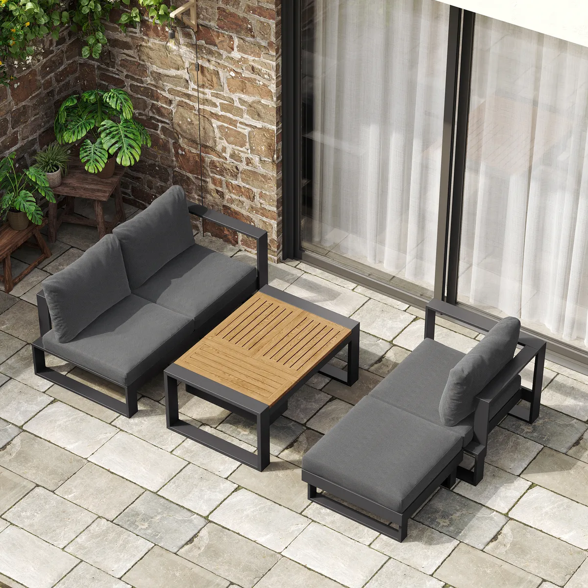 Slatera 4-Piece Modular Outdoor Sofa Set Aluminum & Acacia for 4 Person in Light — image 14