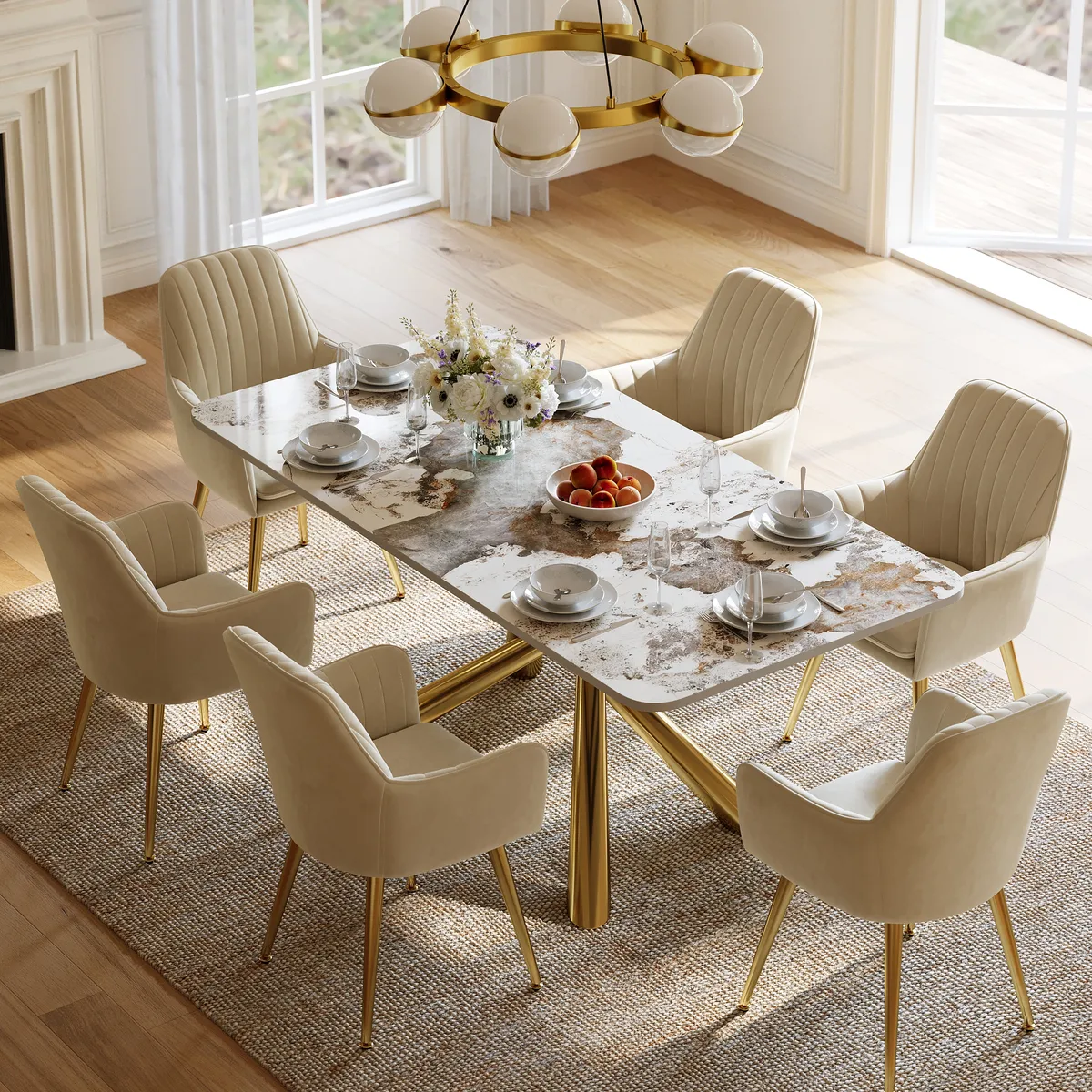 Dining Set 63" Rectangle Glossy Pandora Sintered Stone Dining Table with 4 Chairs — image 11