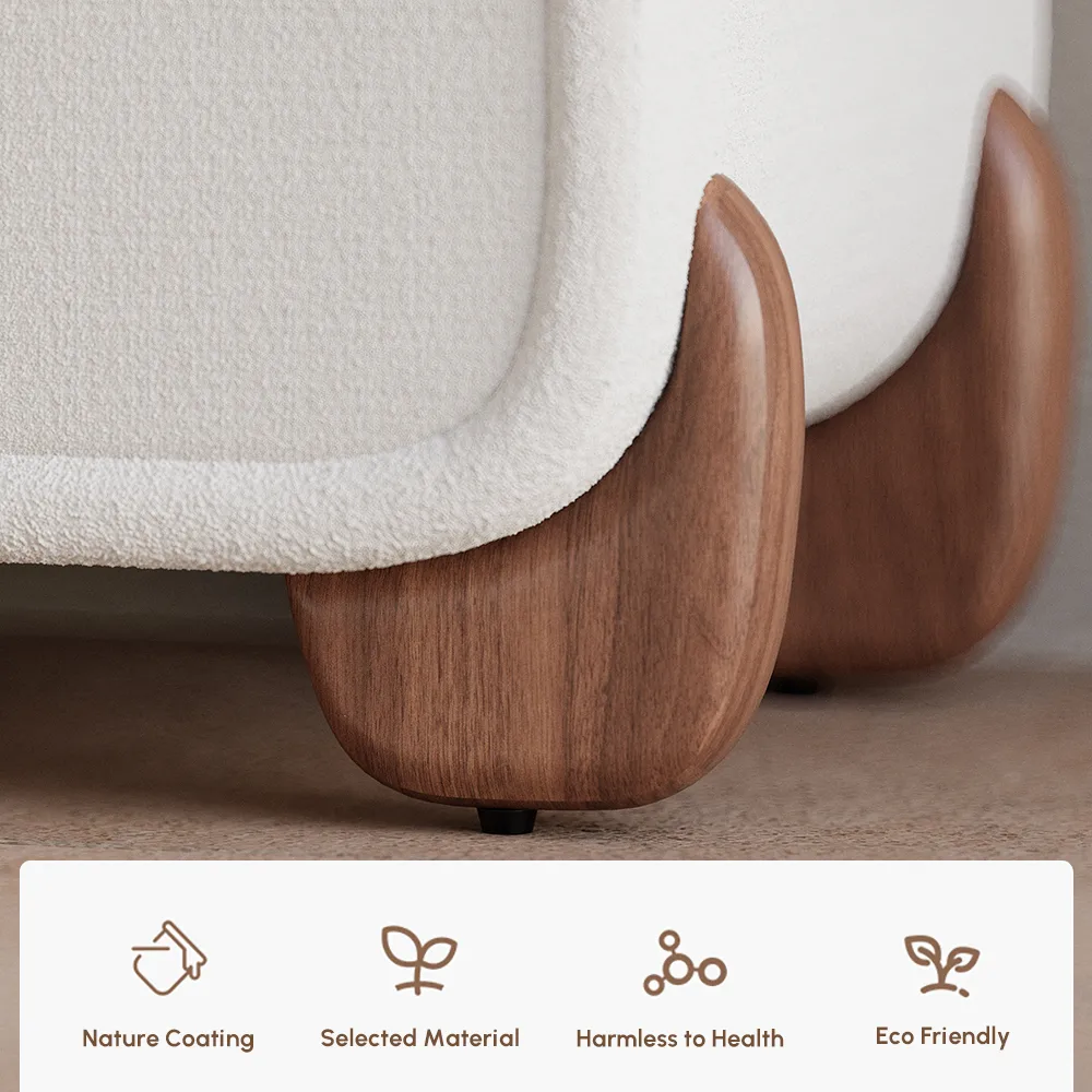 Curva Smart Boucle Nightstand with Wood Legs 2-Drawer Bedside Table — image 7
