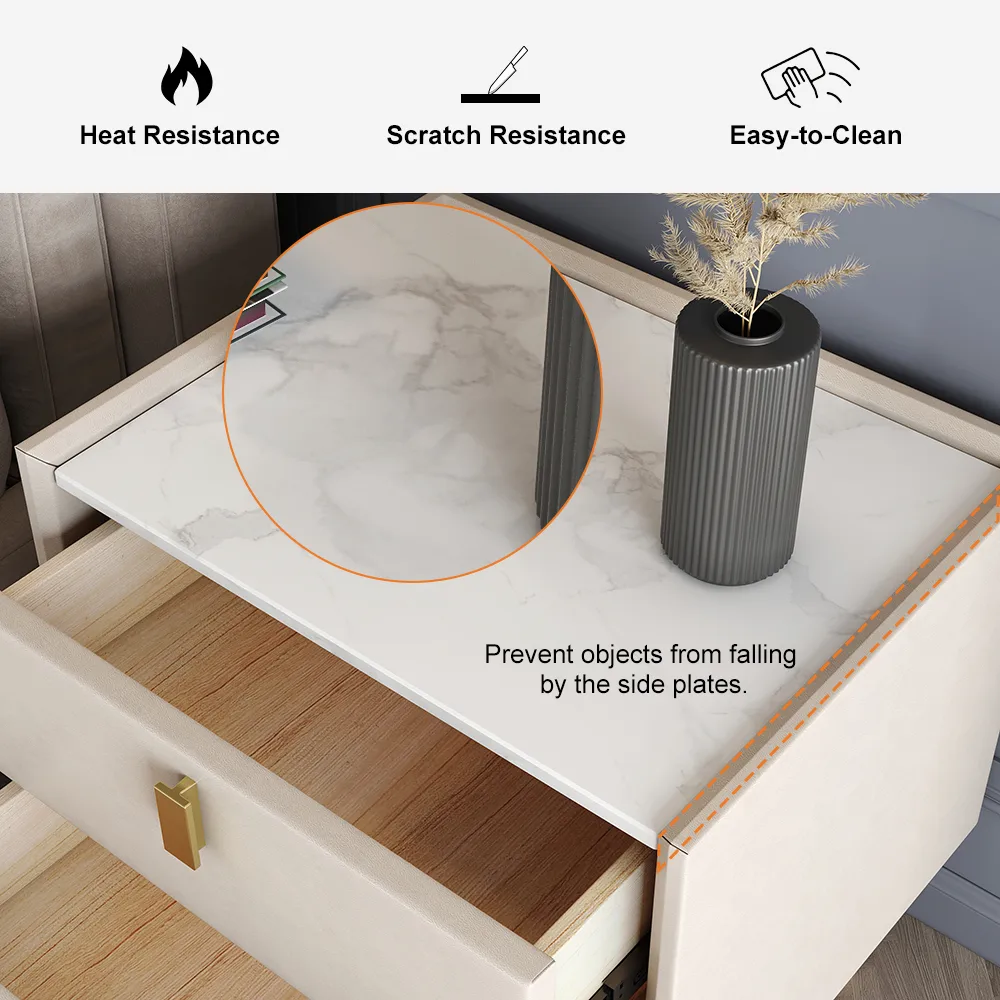 Modern 2 Drawers PU Leather Bedside Table Nightstand with Gold Metal Legs — image 9