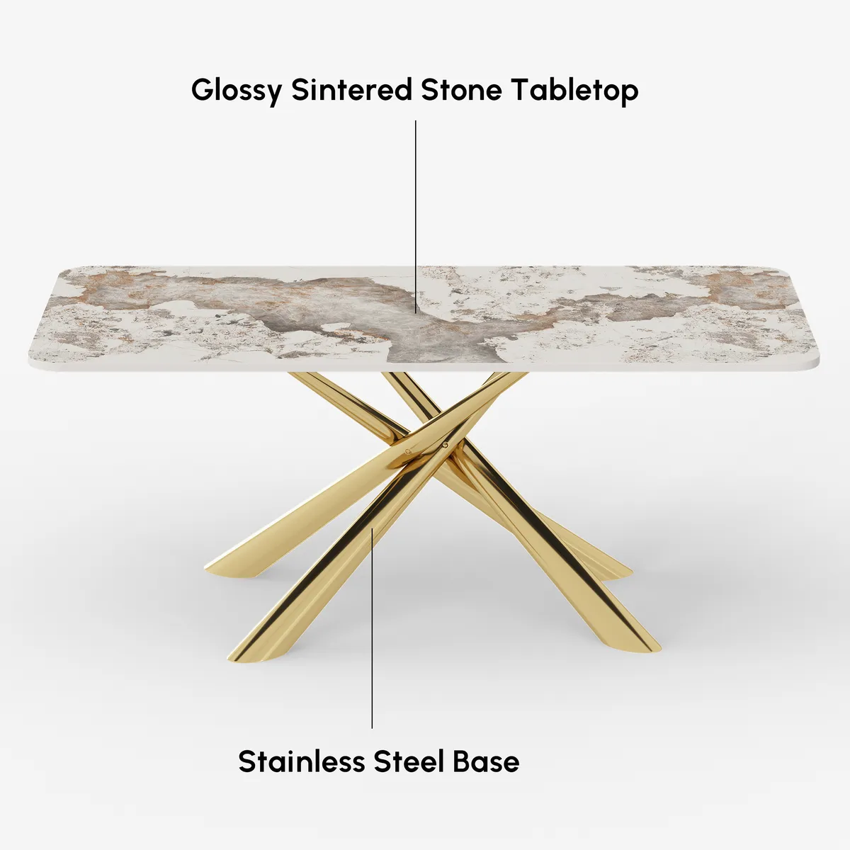 Dining Set 63" Rectangle Glossy Pandora Sintered Stone Dining Table with 4 Chairs — image 18