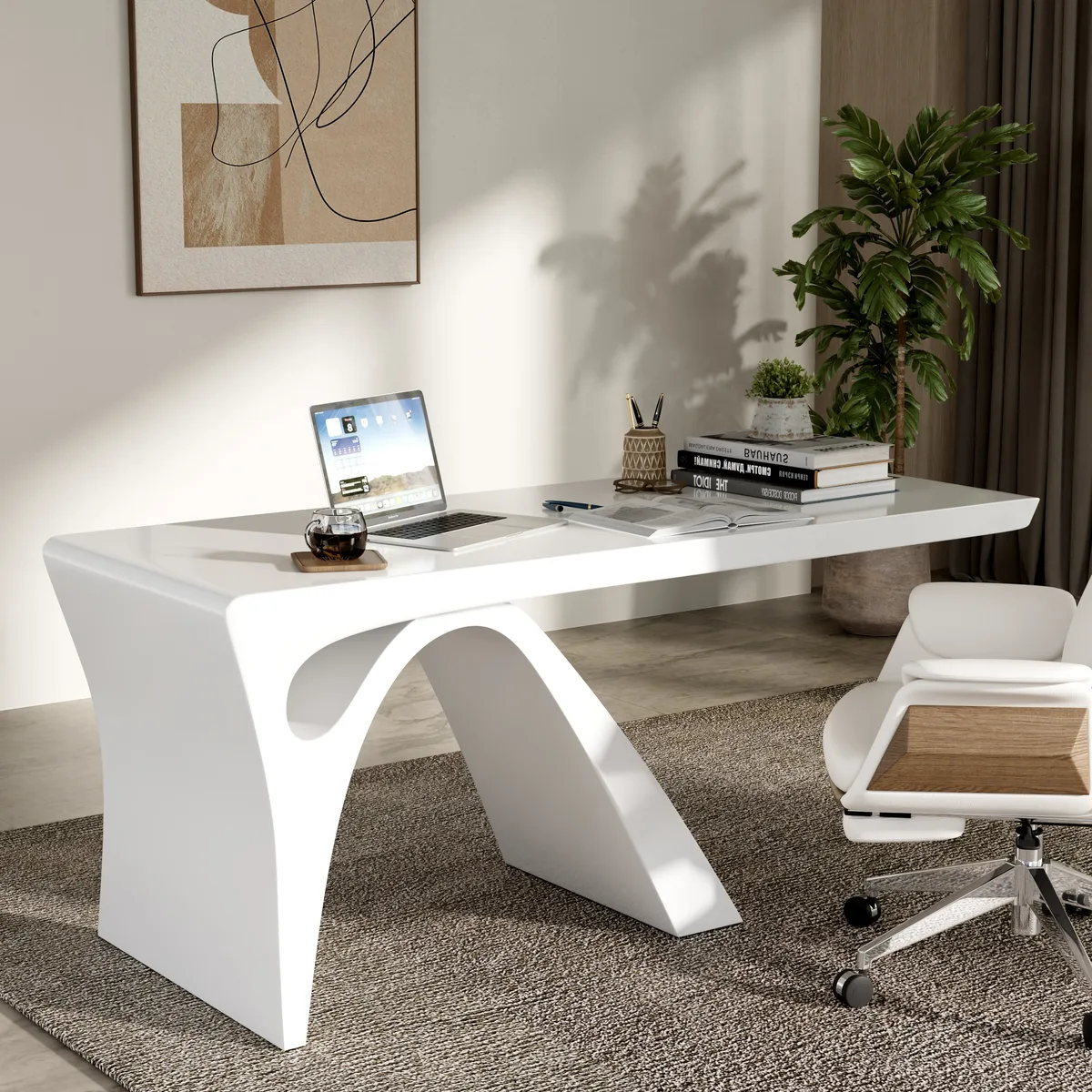 Modern 55" Rectangular Black Writing Desk with Arched Base — image 27