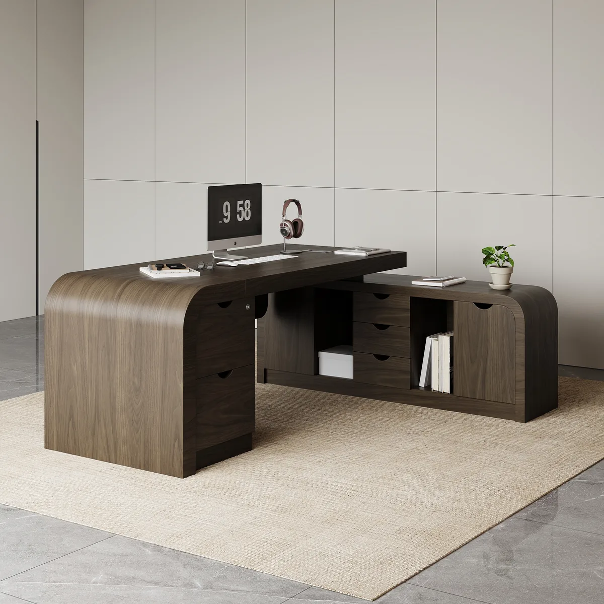 Chicent 71'' L-shaped Smoked Brown Computer Desk with Cabinet Left Hand — image 16