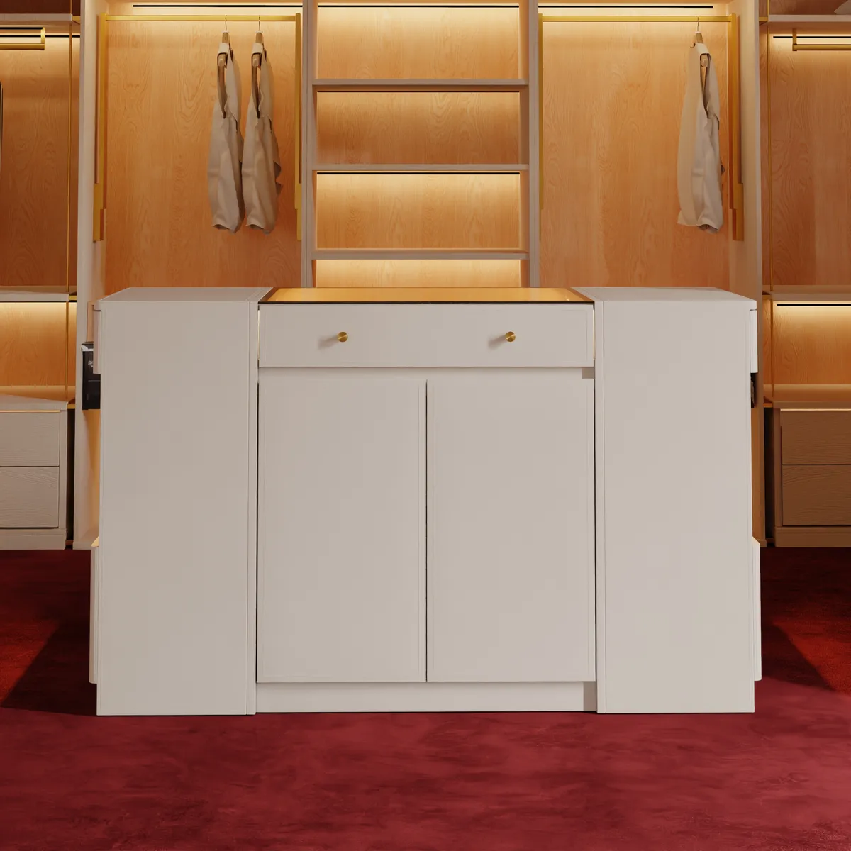Selvo Saddle Leather Closet Island with Glass Top & Light — image 14