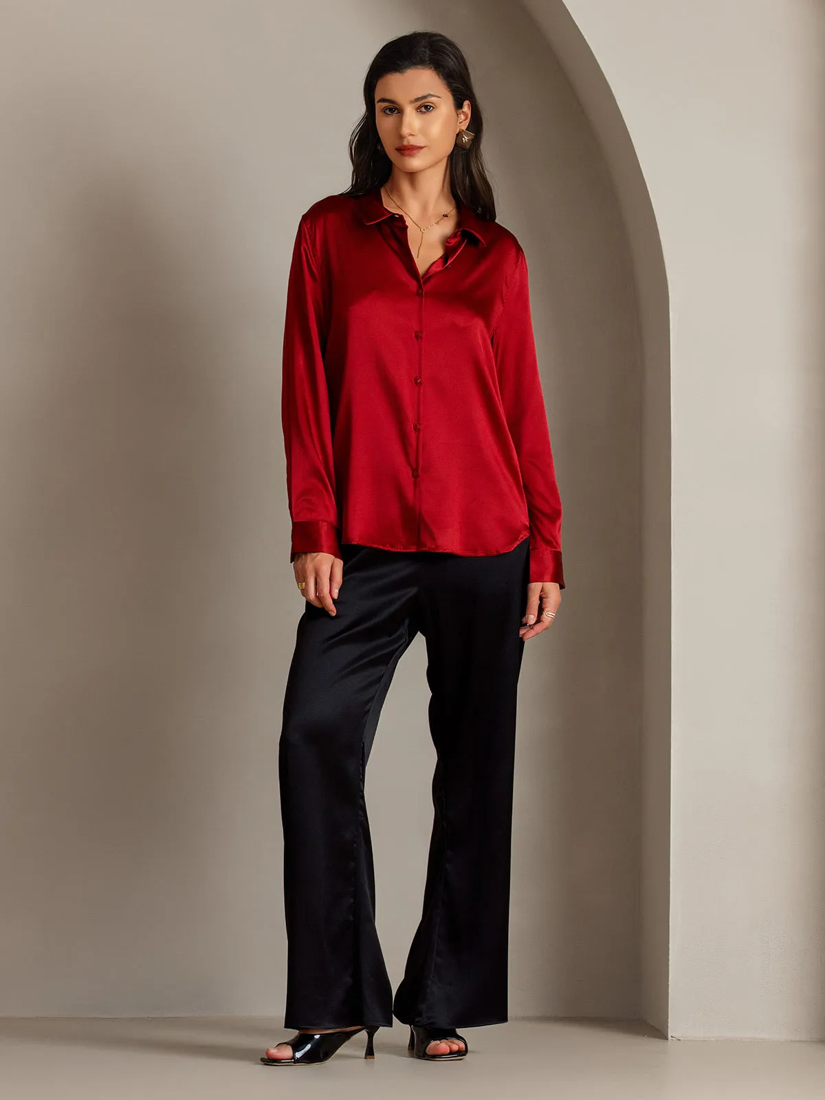 19Momme Silk Long Sleeve Lapel Collar Women's Shirt with Button Up Design — image 11