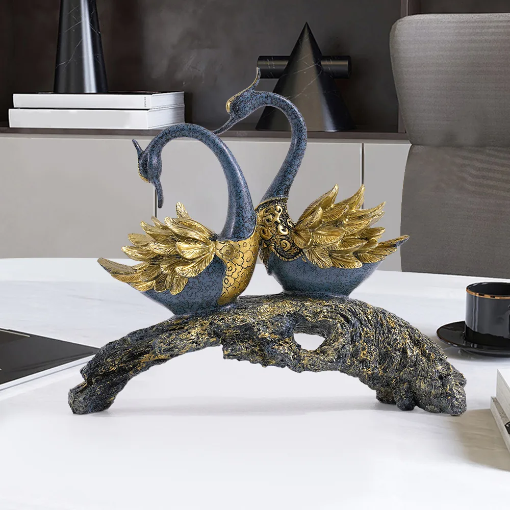 Swan Couple Resin Sculpture in Black & Silver for Home Table Decor — image 6