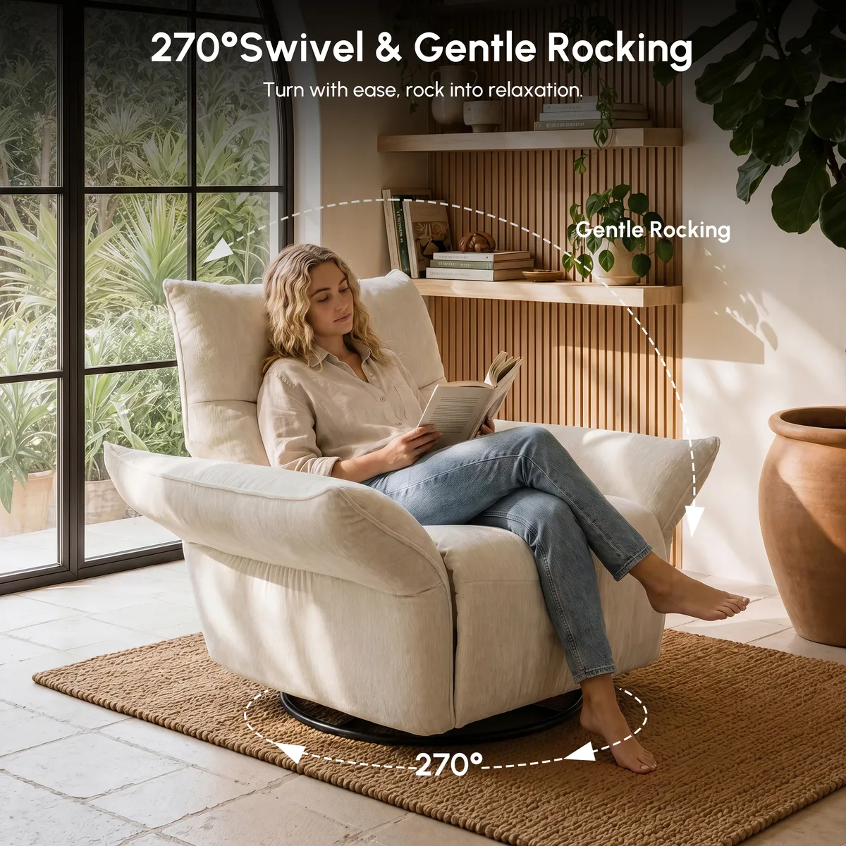 Electric Power Recliner Swivel Rocker Chair With Dual Motor&Performance Chenille — image 29