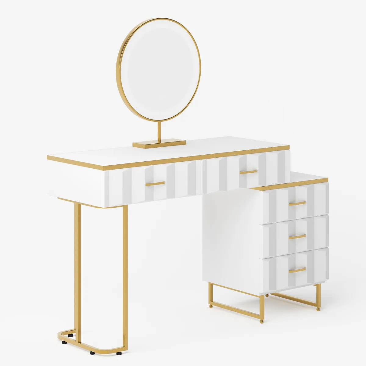 Modern White Extendable Makeup Vanity 5 Drawers Dressing Table Set with Stool and Mirror — image 19