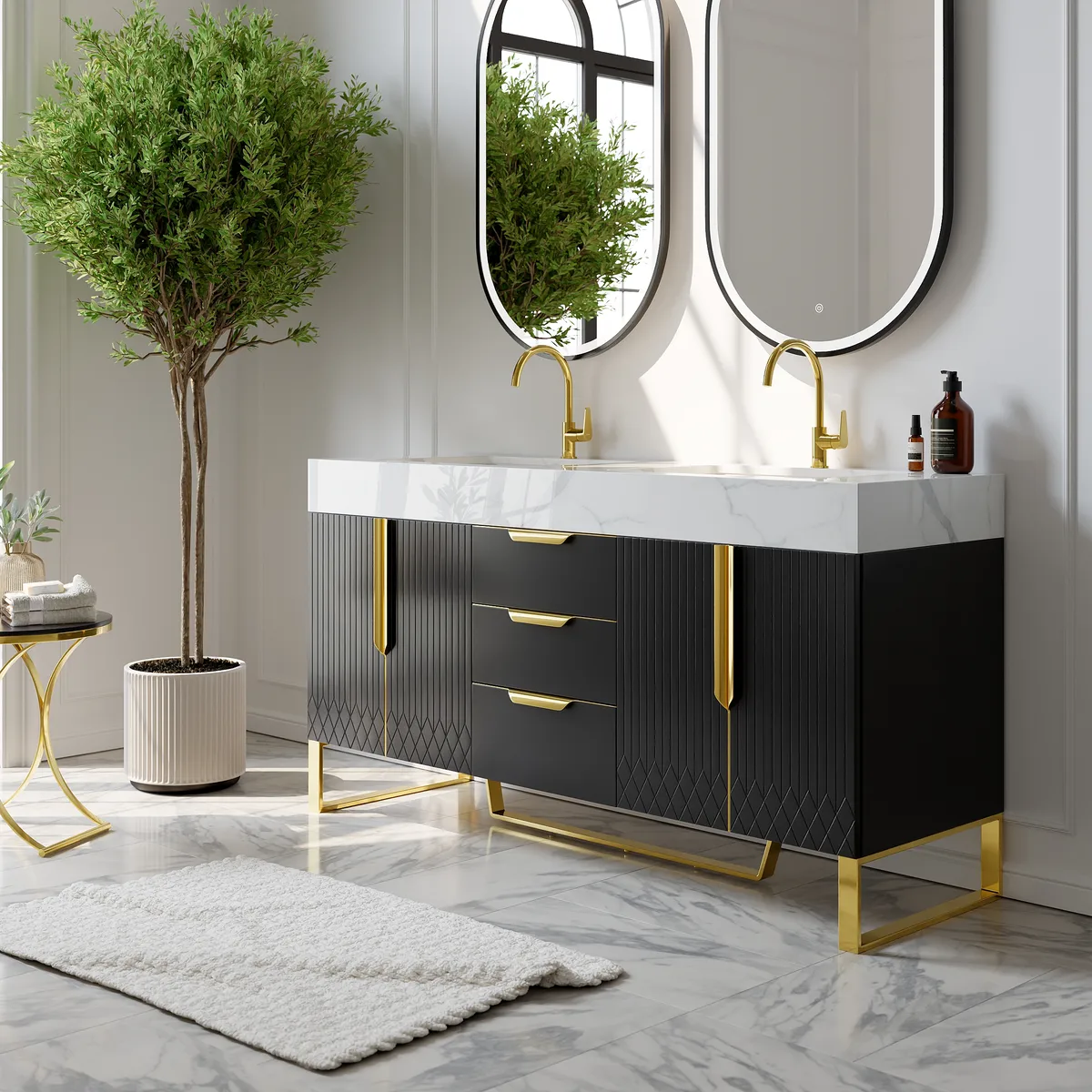 Aro Bathroom Vanity Set 47.2" Freestanding Bathroom Vanity Black with Double Sinks — image 20