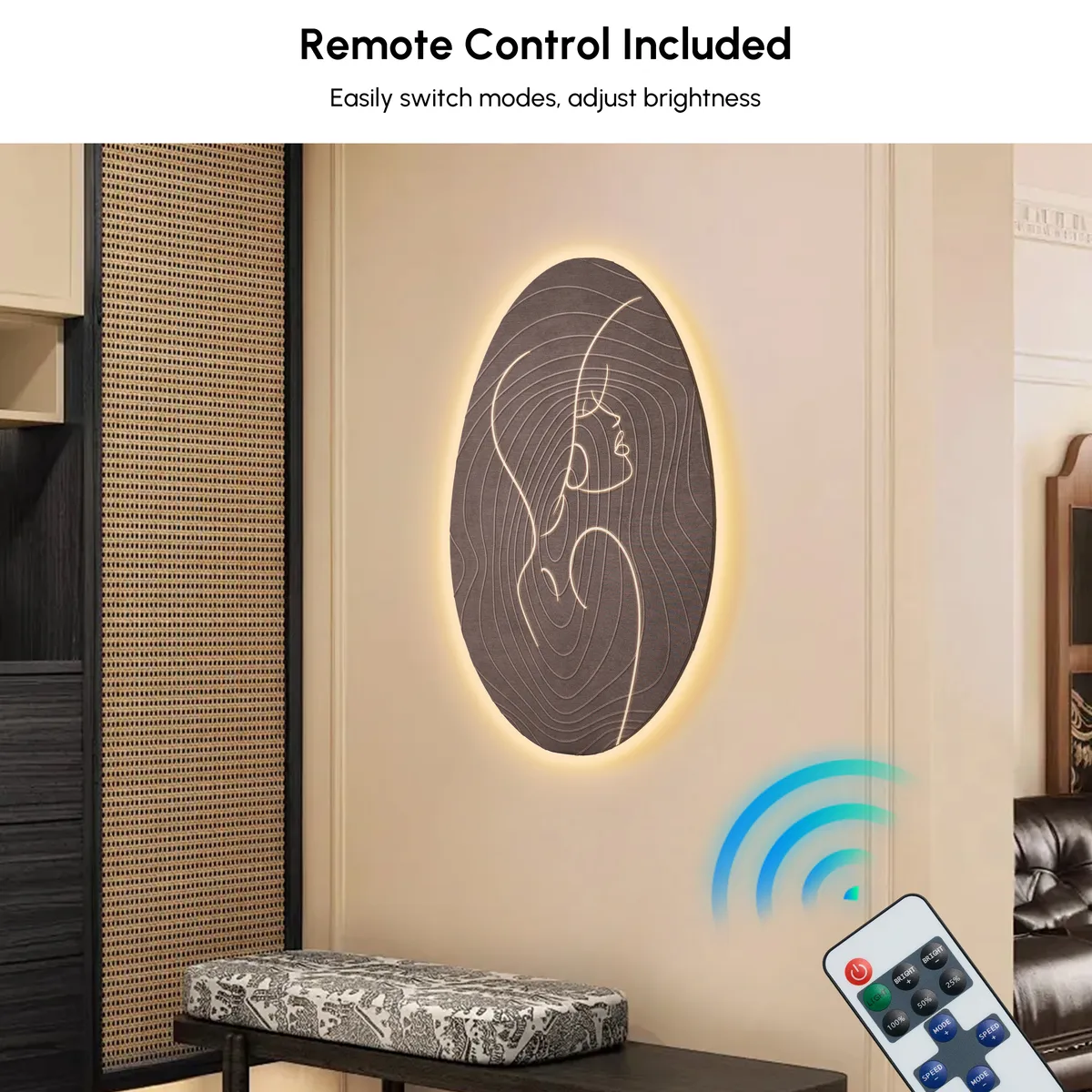 31" Illuminated Abstract Figure Wall Art with Warm LED Backlight, Textured Wall Decor — image 5