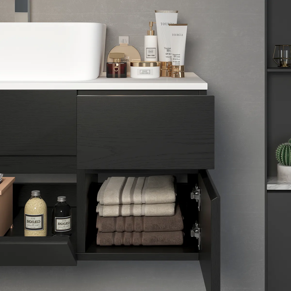 31.5" Walnut Floating Bathroom Vanity Left Offset Ceramic Vessel Sink — image 5
