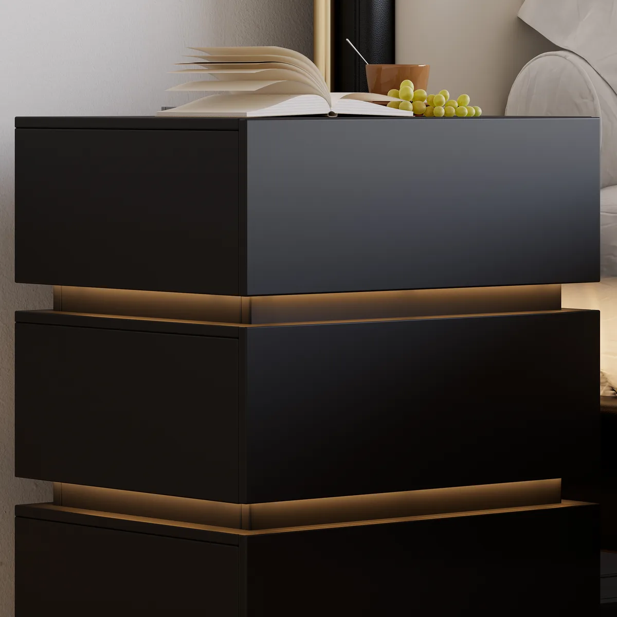 Smart 3-Drawer Nightstand with Charging Station Bedside Table with Light — image 11