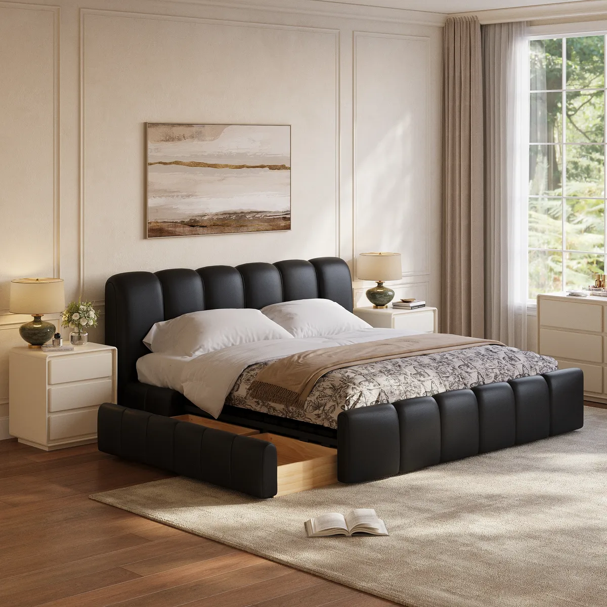 Humply Queen Faux Leather Storage Bed with Drawers — image 4