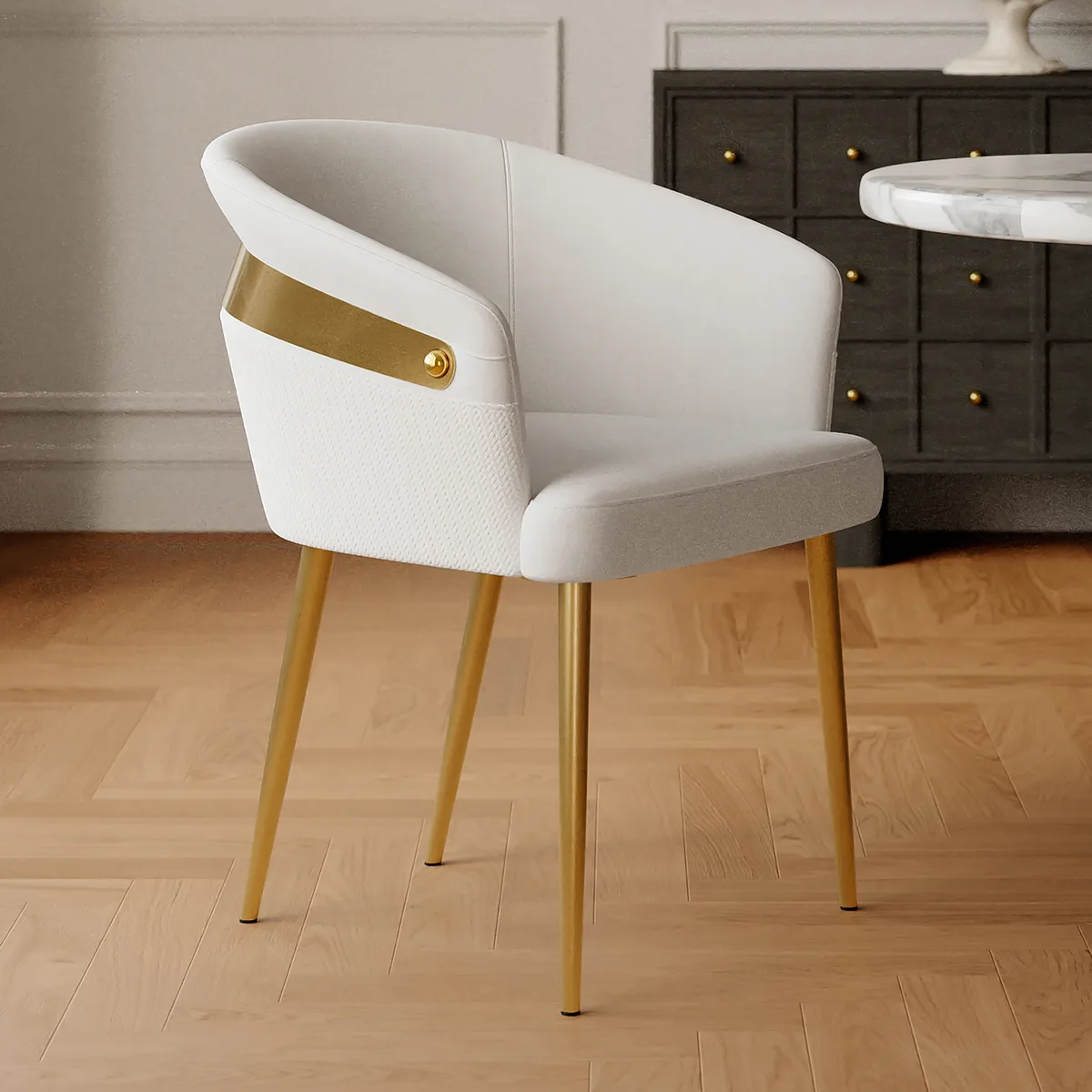 Modern Black PU Leather Dining Chair Curved Back with Gold Legs — image 5