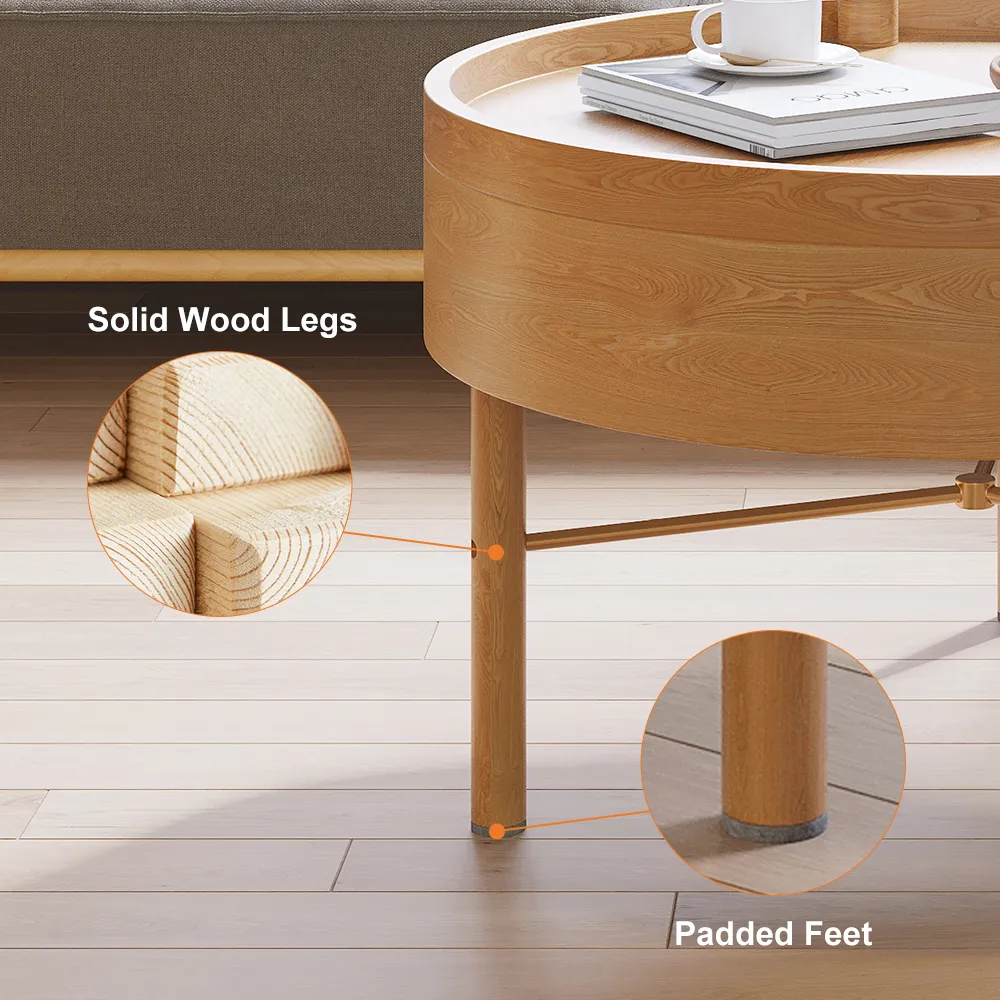 24" Round Rotating Tray Coffee Table with Storage & Metal Legs — image 9