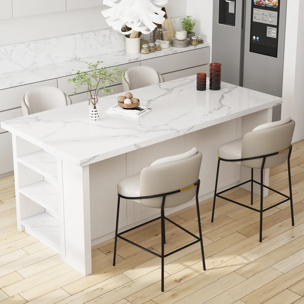 Modern PU Leather Counter Stool Black with Back & Footrest — image 25