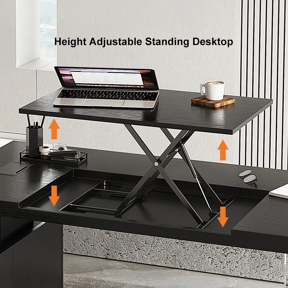 Modern 72" L-Shape Whitewash Standing Executive Desk with lifter Desktop Left Hand — image 9
