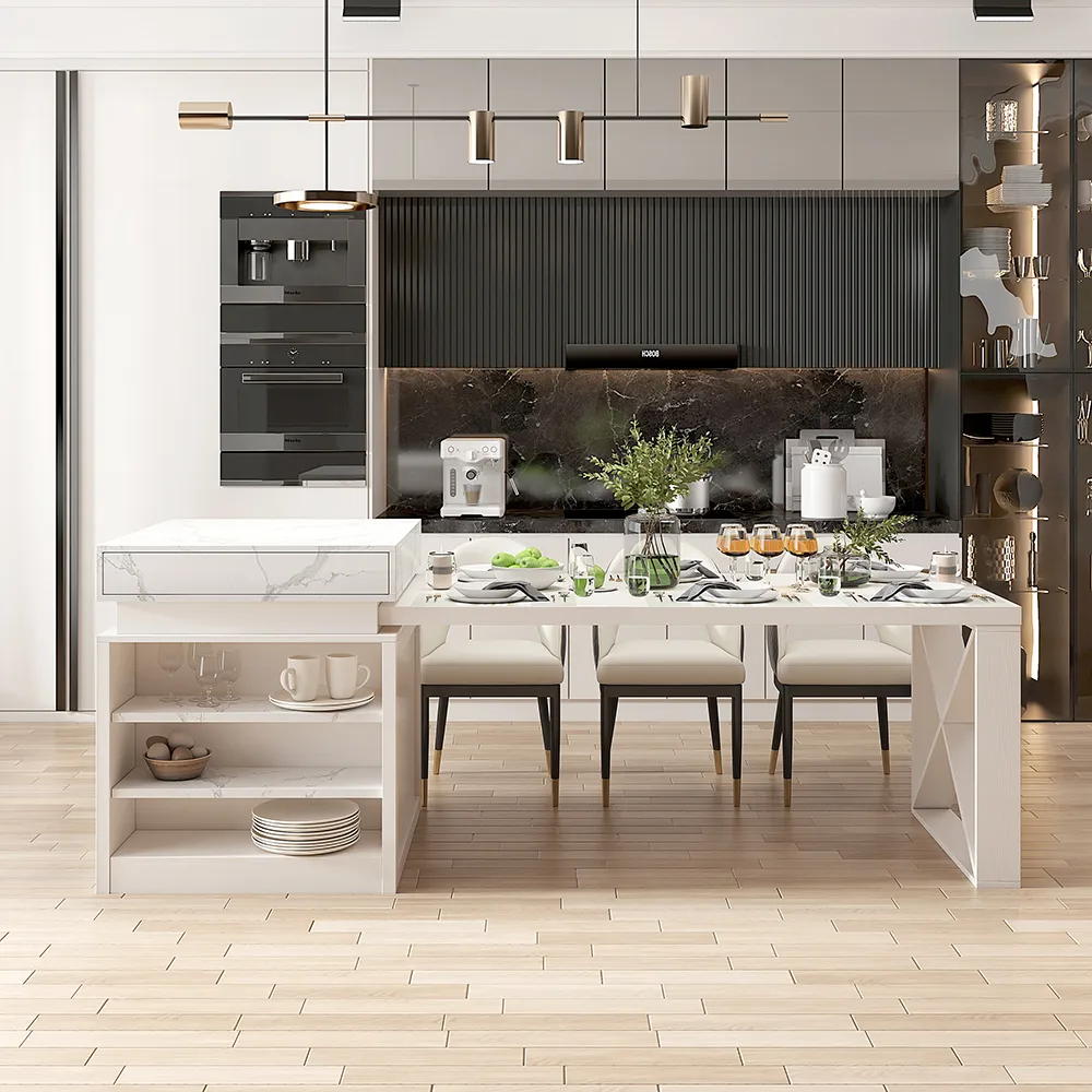 73"-93" Extendable White&Black Kitchen Island with Storage Kitchen Cabinet — image 4