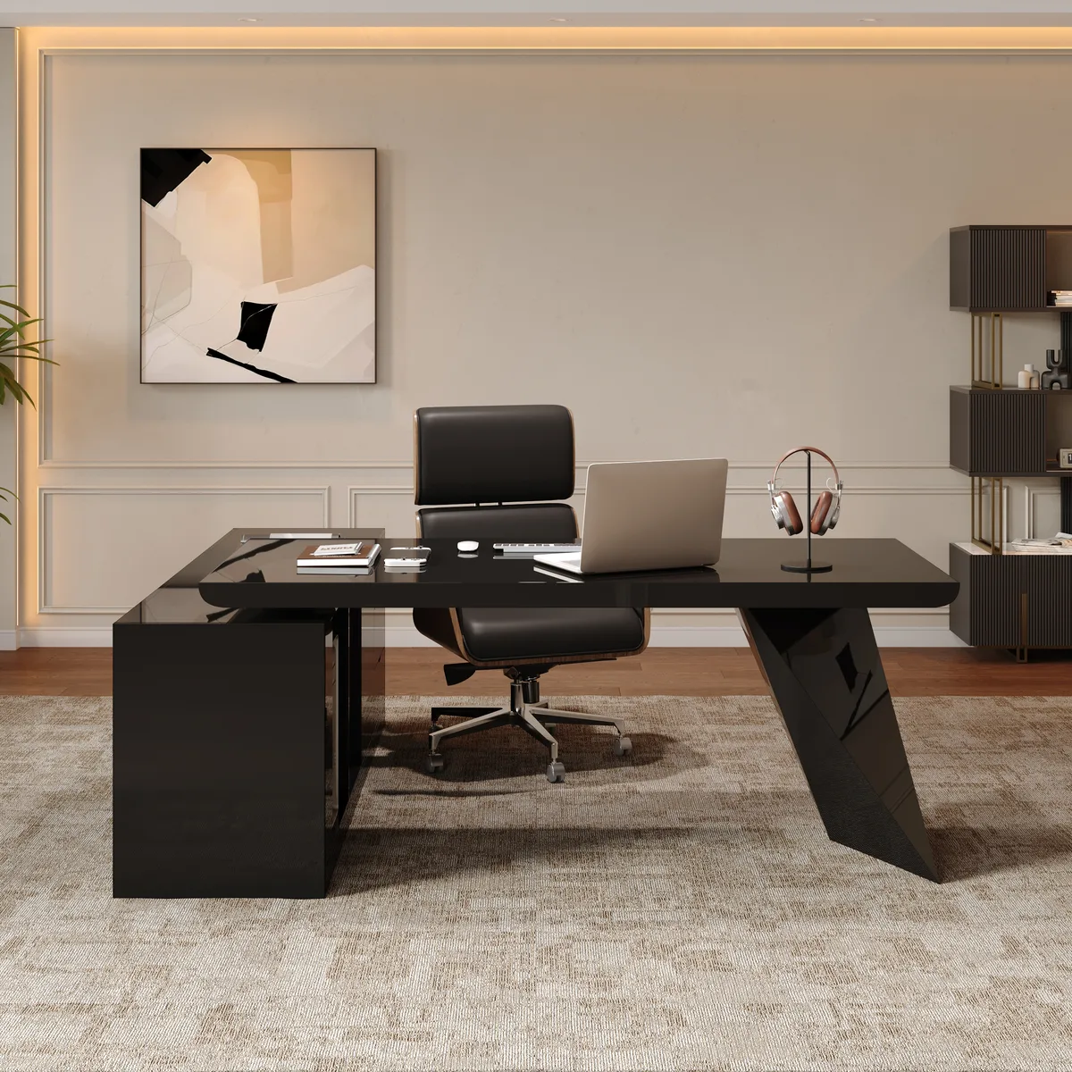 Modern 71" L-Shaped Whitewash Executive Desk with Storage, Left Hand — image 14