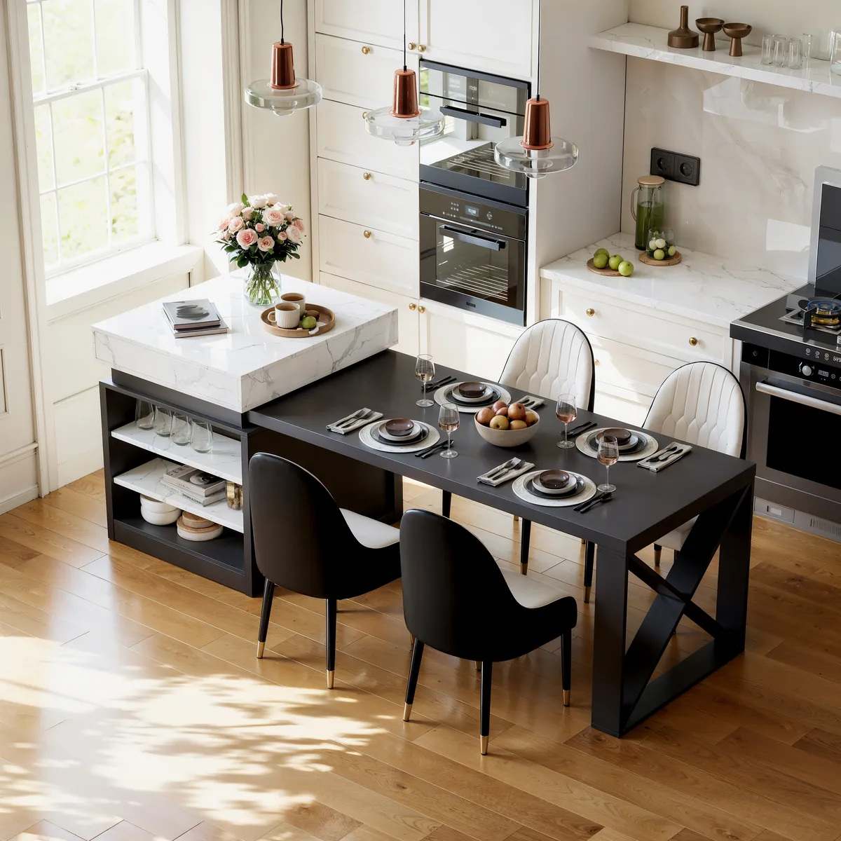 73"-93" Extendable White&Black Kitchen Island with Storage Kitchen Cabinet — image 11