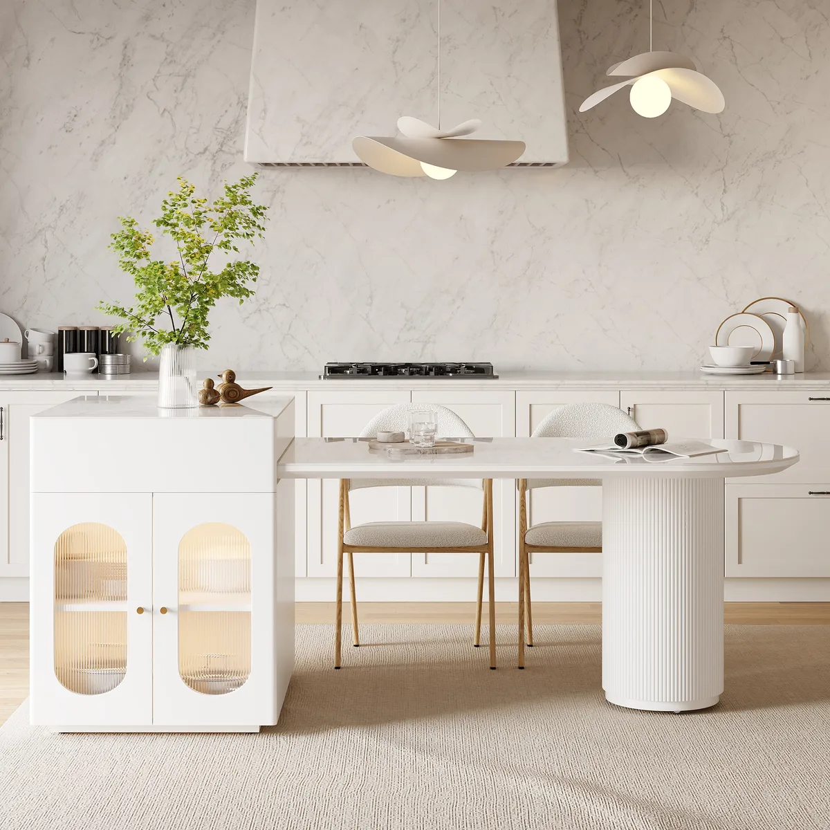 Expandable Kitchen Island with Marble-Pattern Sintered Stone Top 70.9"-82.7" — image 4