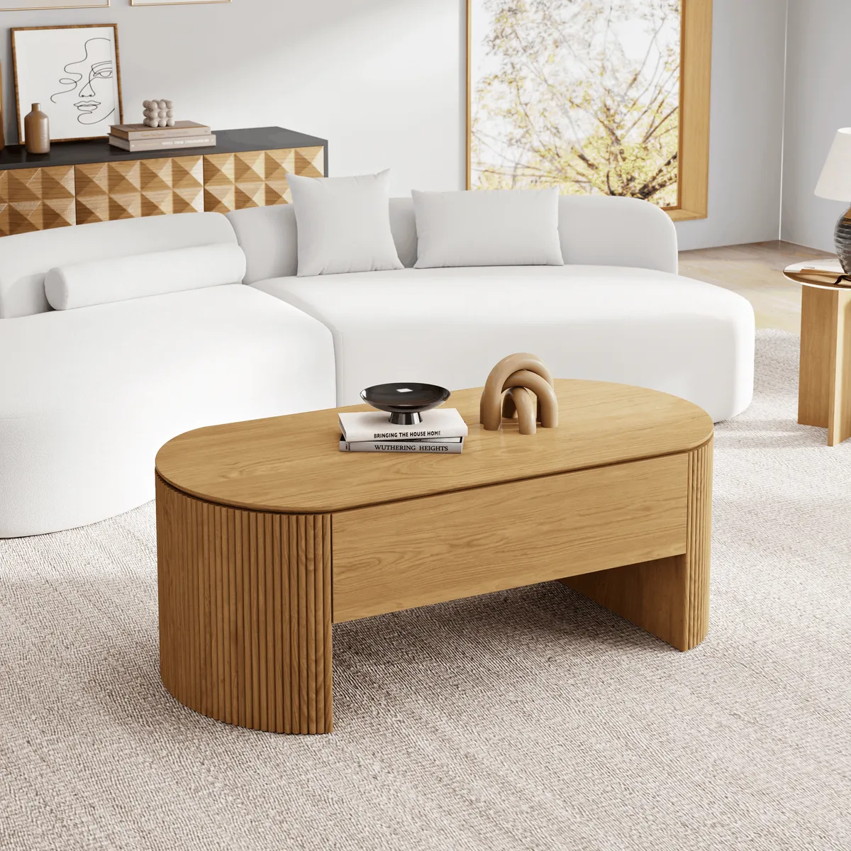 47" Oval Lift Top Mid-Century Modern Coffee Table — image 16