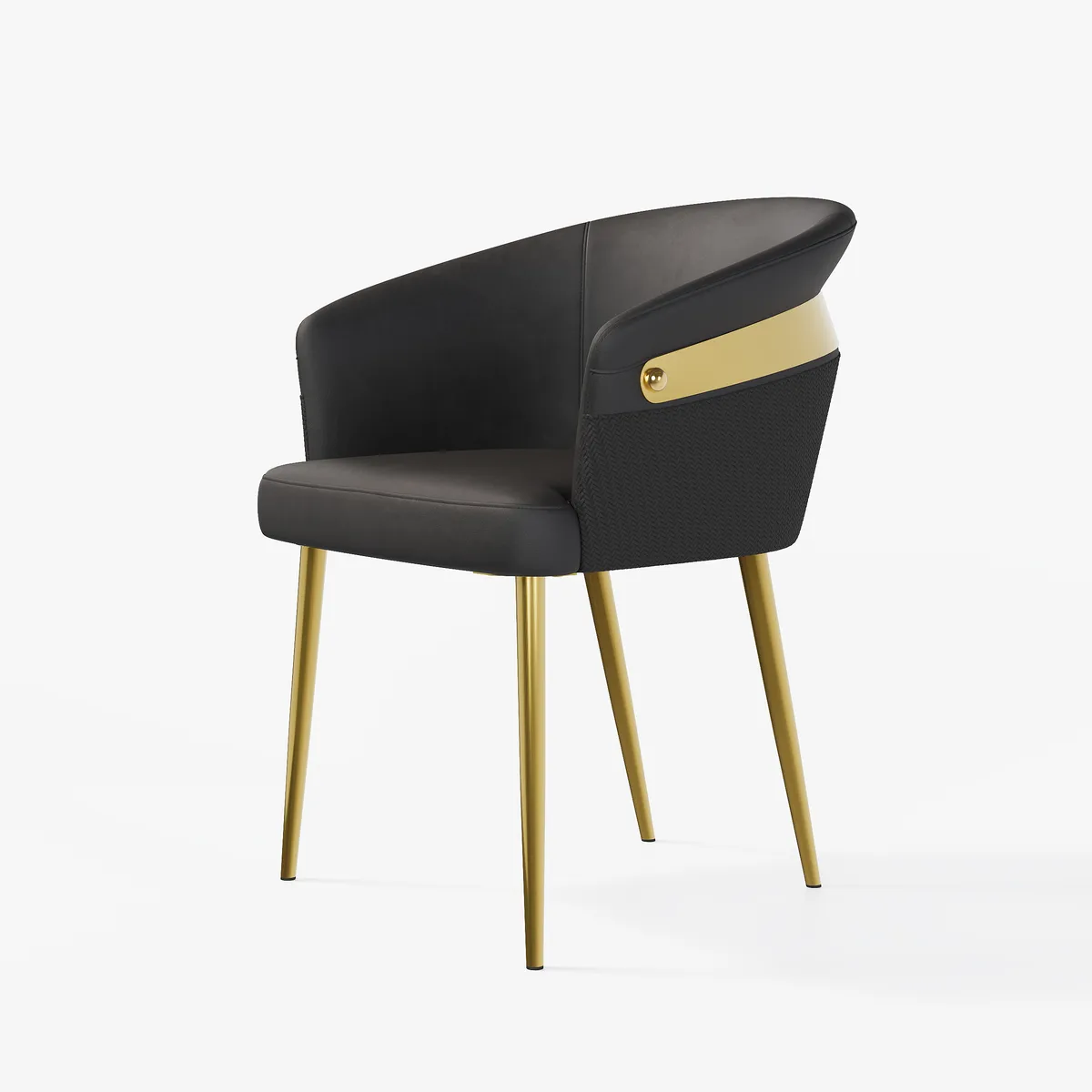 Modern Black PU Leather Dining Chair Curved Back with Gold Legs — image 18