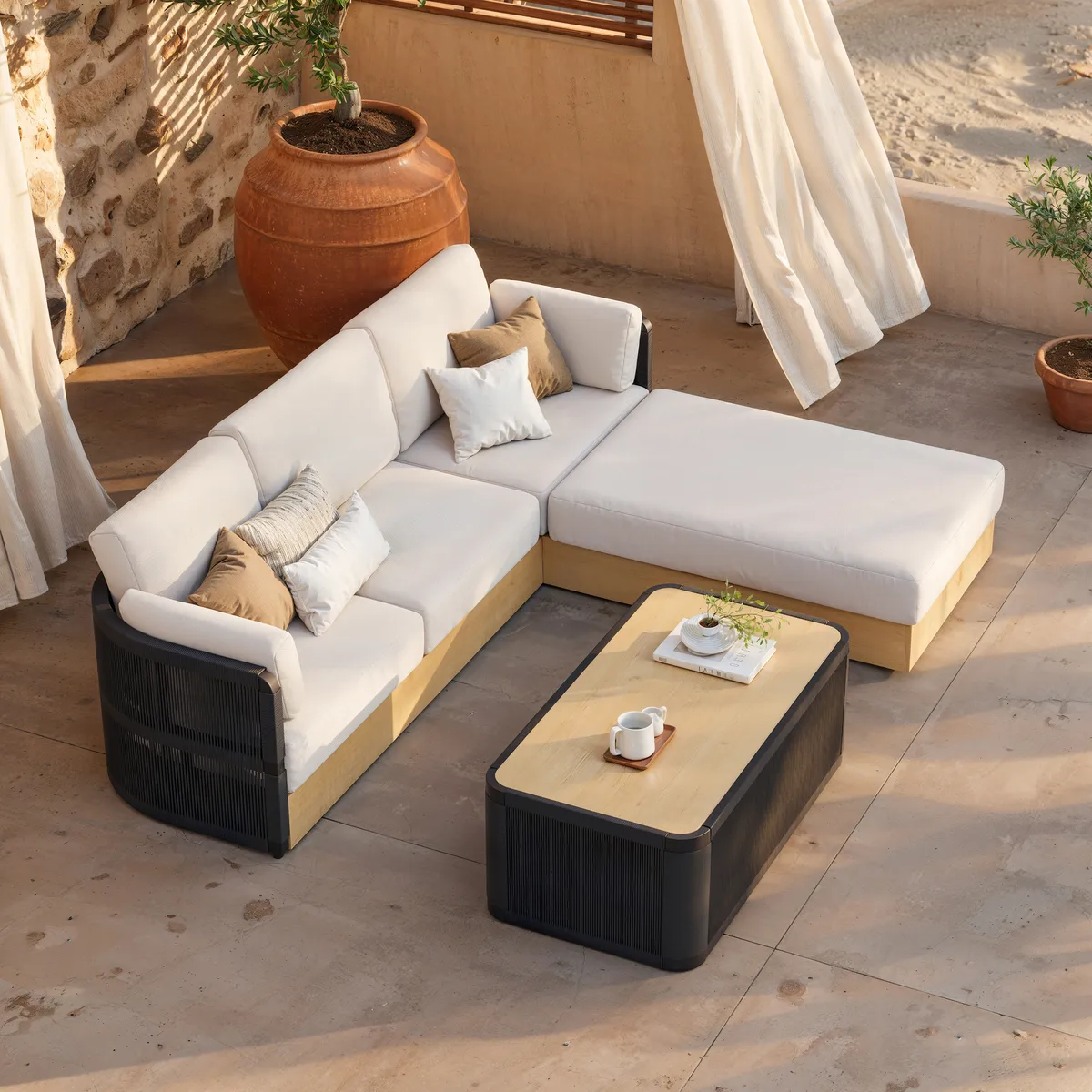 Costra Handwoven Rope Adjustable Outdoor Chaise Sofa Set — image 2