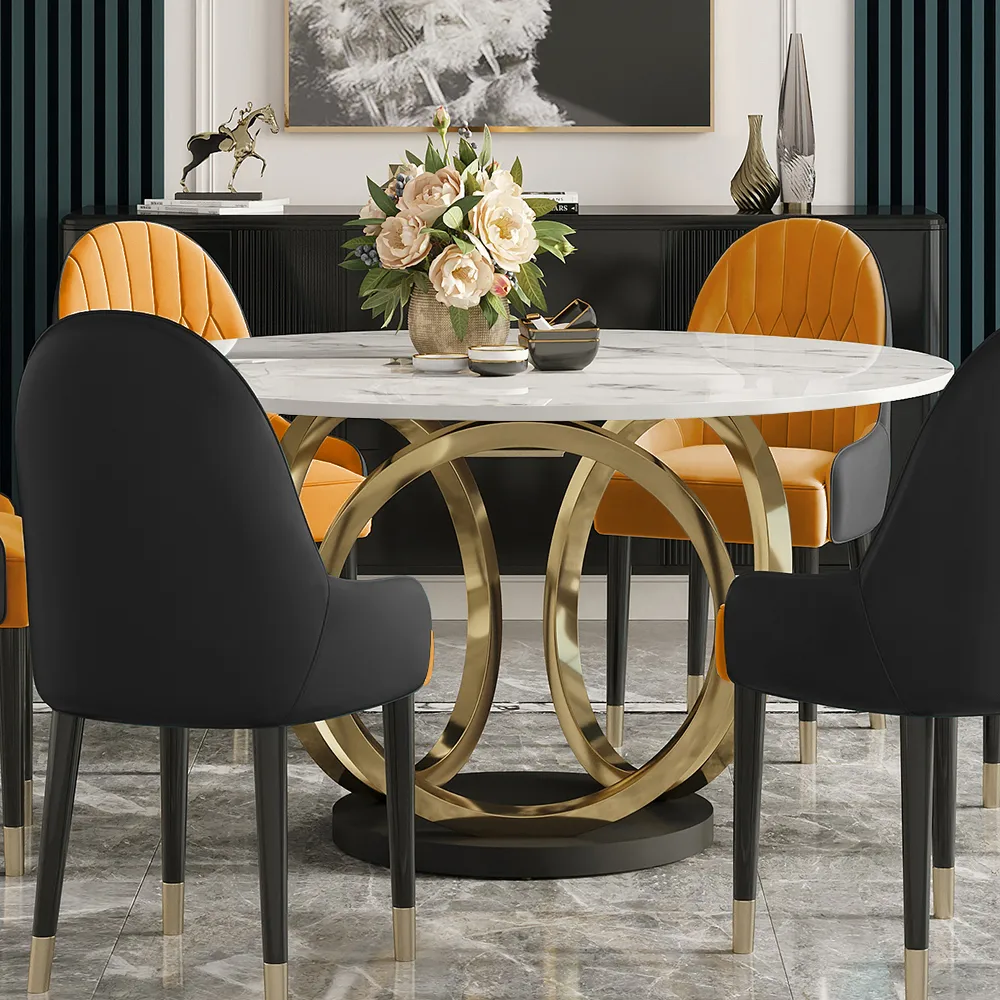 Dining Table Set 53.1" Faux Marble Dining Table White with 4 Velvet Chairs Modern — image 6
