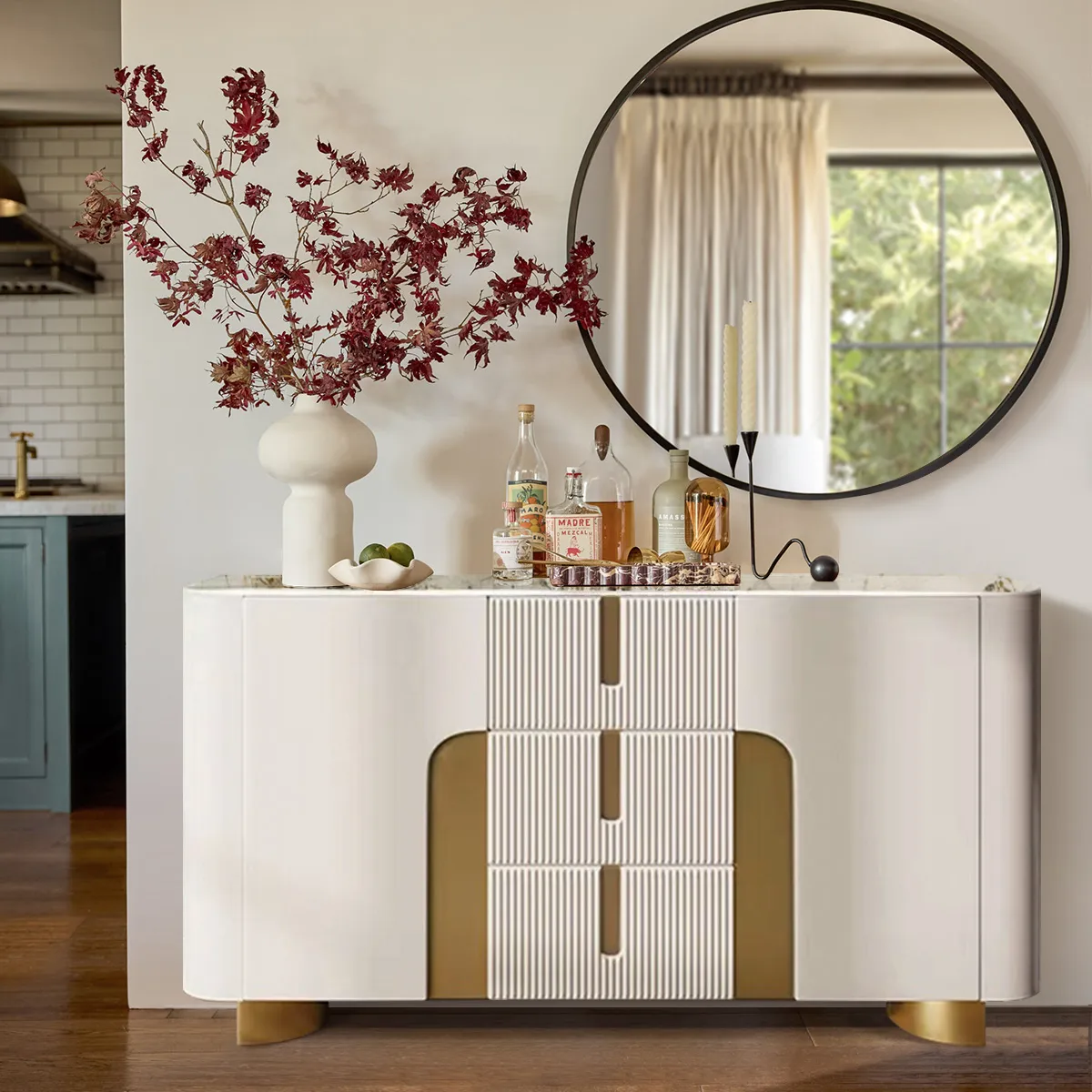 Artis Modern White 59"W Sintered Stone Sideboard 3 Drawers Kitchen Buffet Table — image 11