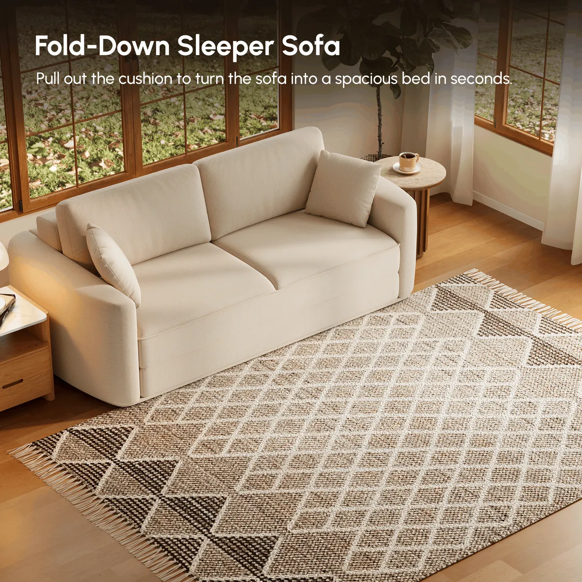 80" Queen 3-Seater Chenille Fold-Down Sleeper Sofa with Removable Cover — image 14