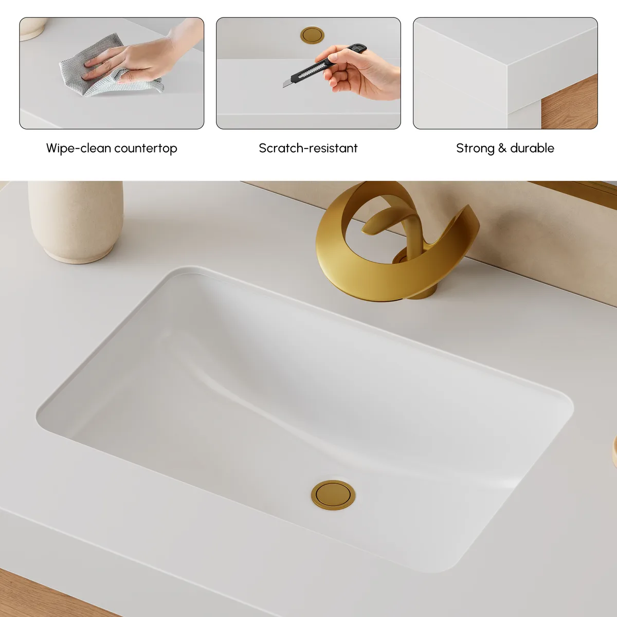 36" Single Bathroom Vanity with Ceramic Sink, Sintered Stone Top — image 6