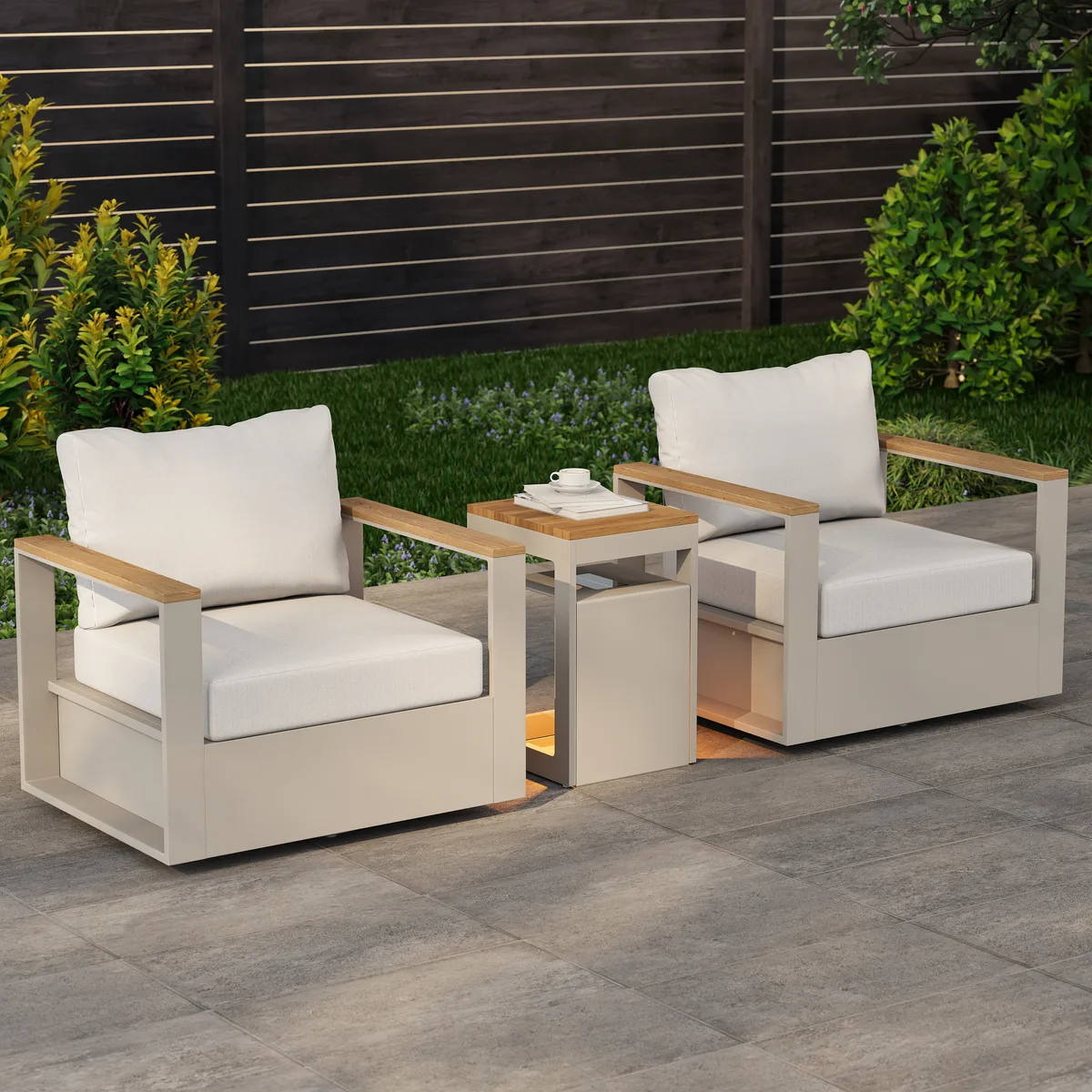 Tevara Outdoor Teak & Aluminum Solar Side Table (17") — image 17