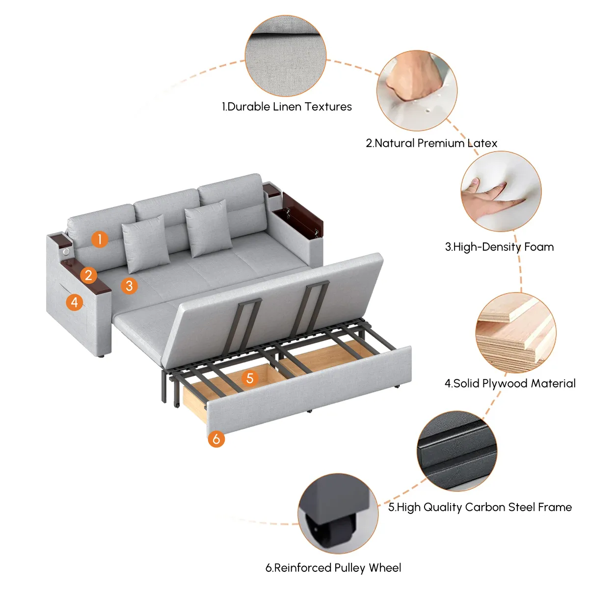 King Size Daybed with Trundle Linen Pull Out Sofa Bed — image 19