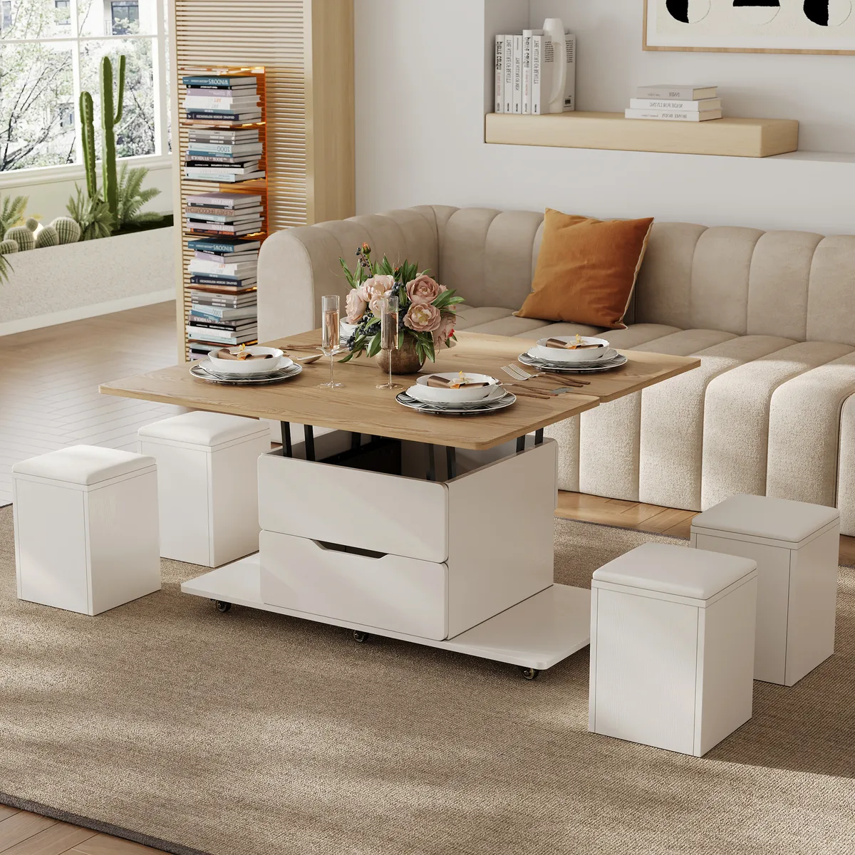 Modern Walnut Lift Top Coffee Table 4 in 1 with Storage Ottoman Foldable and Casters — image 25