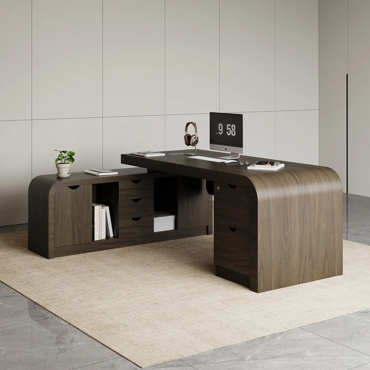 Chicent 71'' L-shaped Smoked Brown Computer Desk with Cabinet Left Hand — image 6