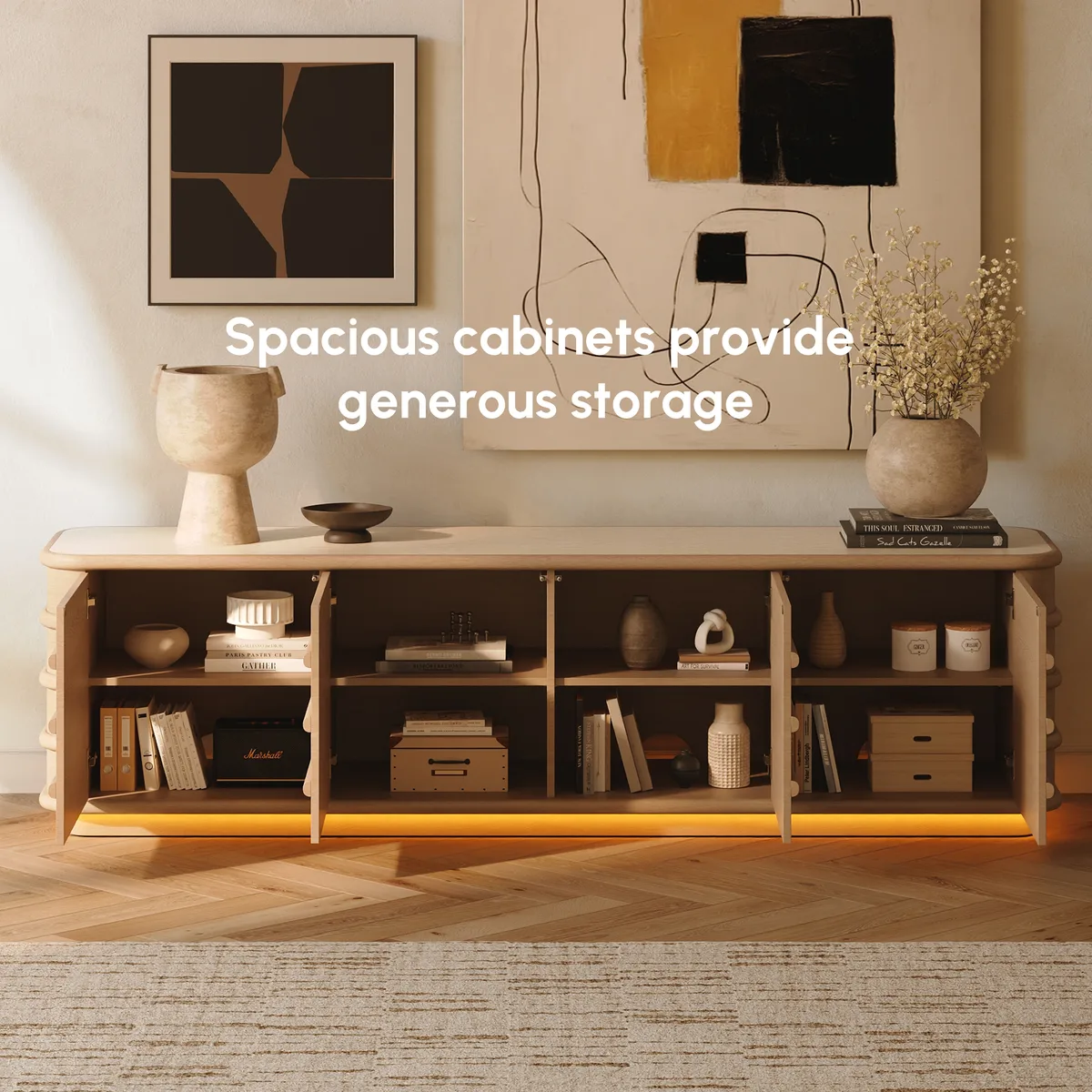 80" Ash Wood TV Stand with Sintered Stone Top — image 19