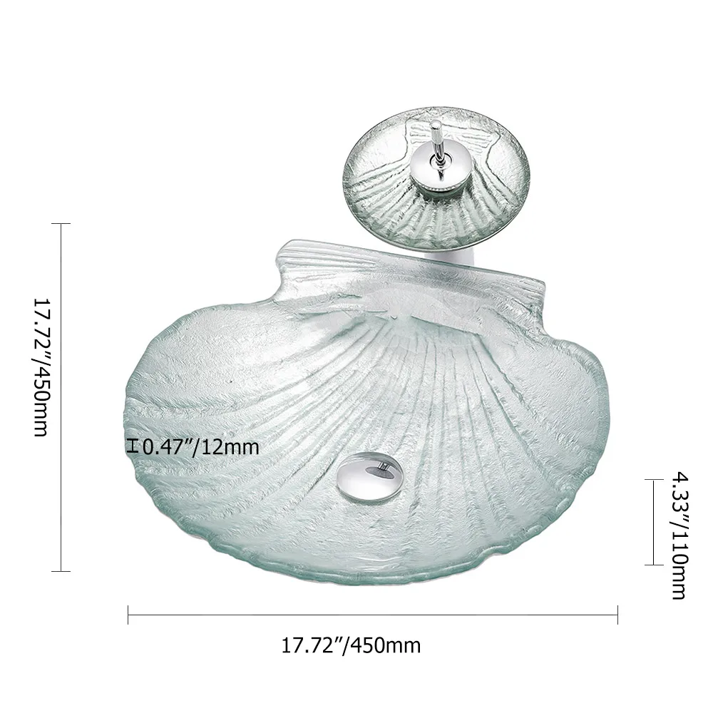 Vessel Transparent Shell Shaped Crystal Glass Bowl Bathroom Wash Sink with Faucet — image 9