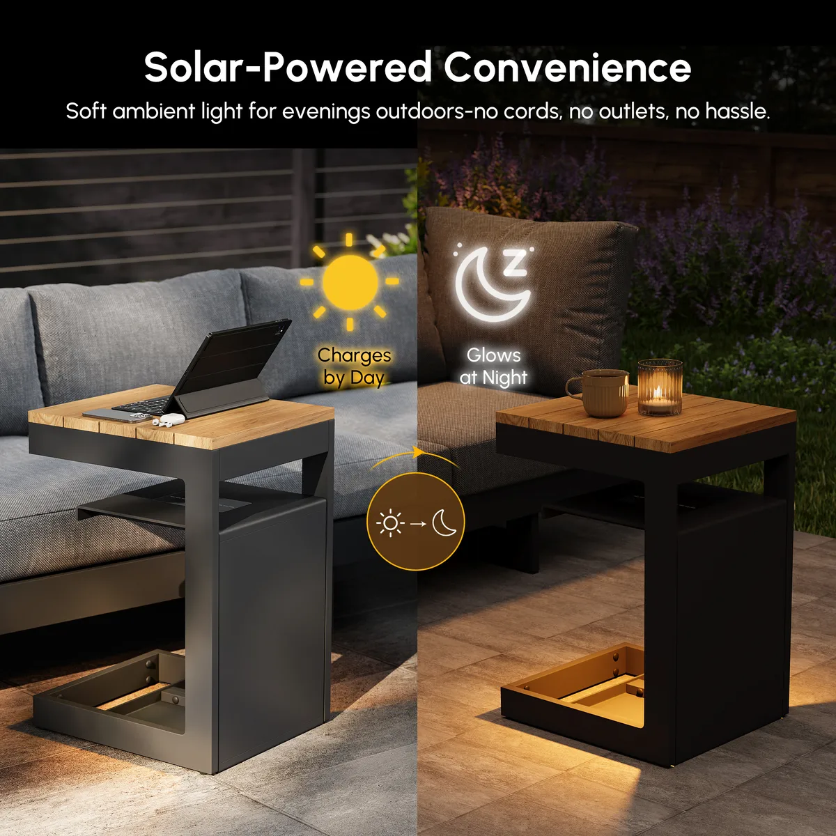 Tevara Outdoor Teak & Aluminum Solar Side Table (17") — image 7