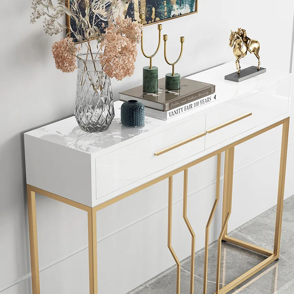 32" Modern Narrow White Console Table with Storage Wood Entryway Table with Drawers — image 6