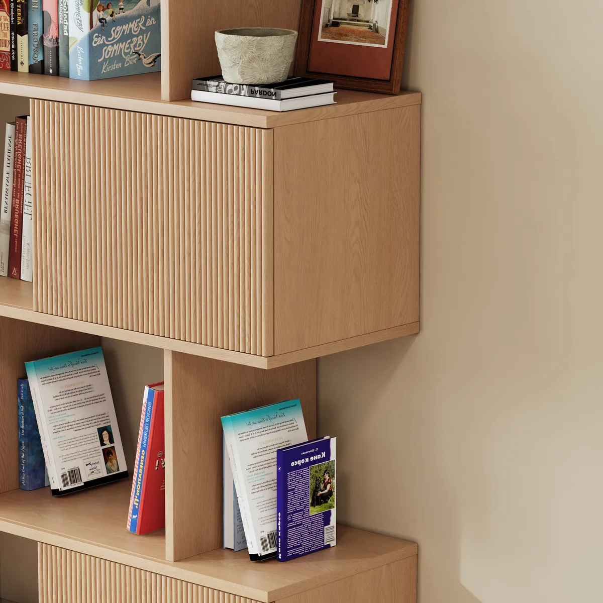 Modern 60" Black Standing Office Desk & Sliding Door Etagere Bookshelf — image 21