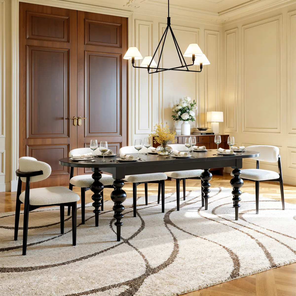 Dining Set 67"-79" Extendable Dining Table Black with 6 Chairs — image 22