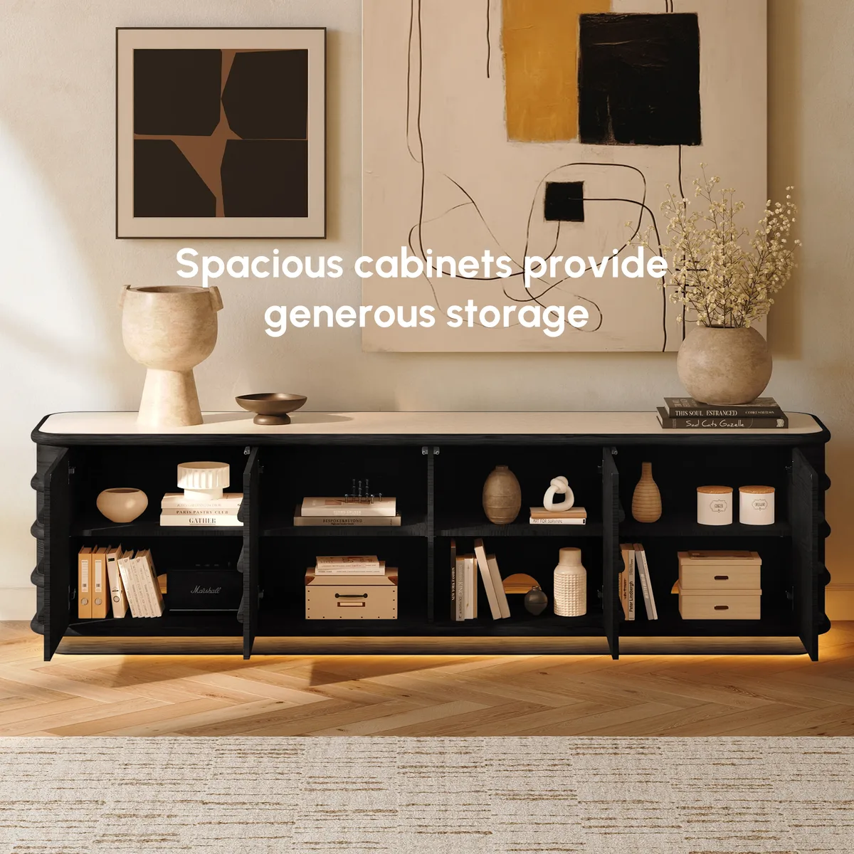 80" Ash Wood TV Stand with Sintered Stone Top — image 9