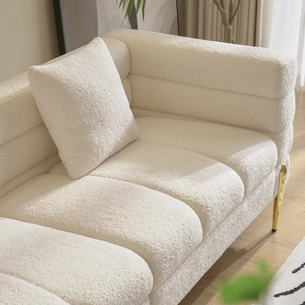 Round 2-Piece Nesting Set Sintered Stone Top Beige Coffee Table with Drawer 78.7" Modern White Boucle Upholstered Fluted 3-Seater Sofa — image 10